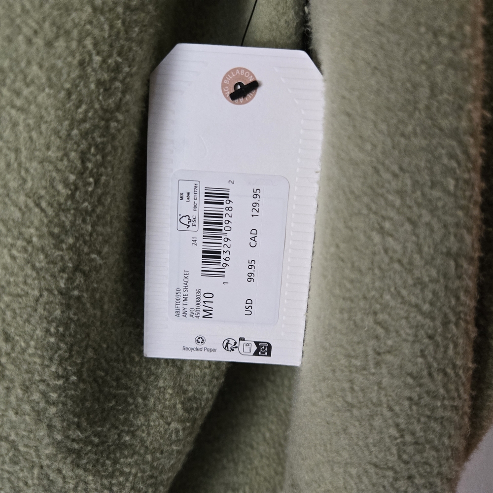 Billabong green medium/10 unisex any time shacket 60%cotton NWT - Picture 3 of 6